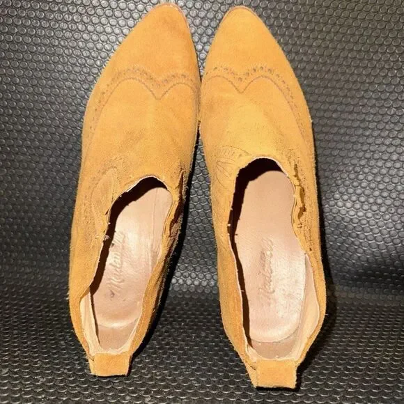 Madewell Grayson Brogue Wingtip Mustard Yellow Suede Chelsea Boots Women Size 9 - Picture 6 of 8
